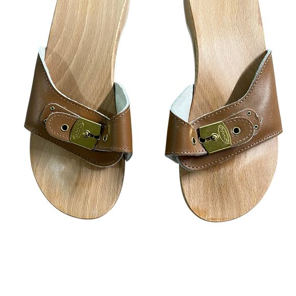 Dr. Scholl's 70's Dead Stock Original Tan  Wooden Sandals Made In Italy Sz 8 - Picture 2 of 10